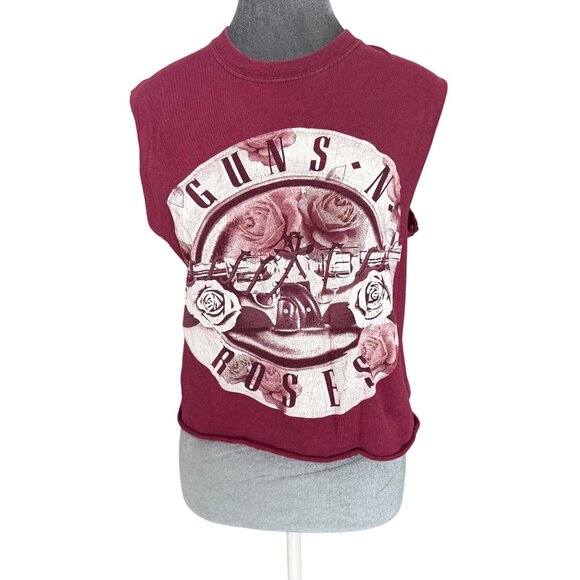 Guns N Roses Sleeveless Maroon Cutoff T-Shirt By Bravado - Picture 1 of 4